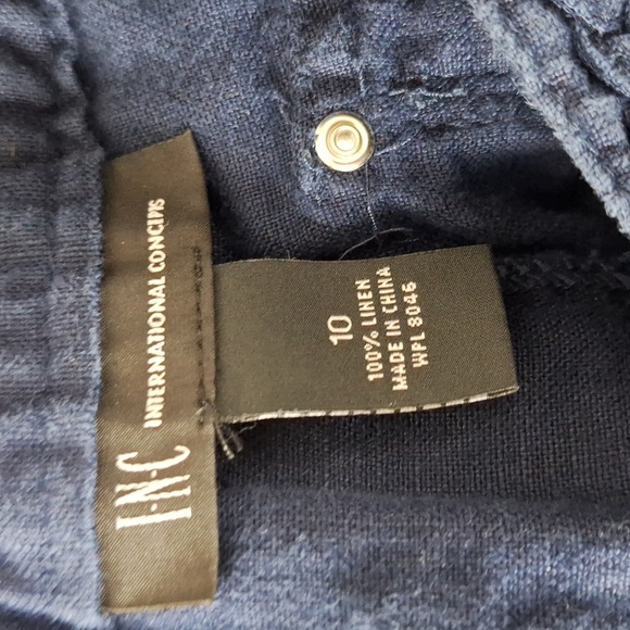 INC International Concepts Navy Blue Lagenlook 100% Linen Utility Cargo Pants 10 - Picture 14 of 15